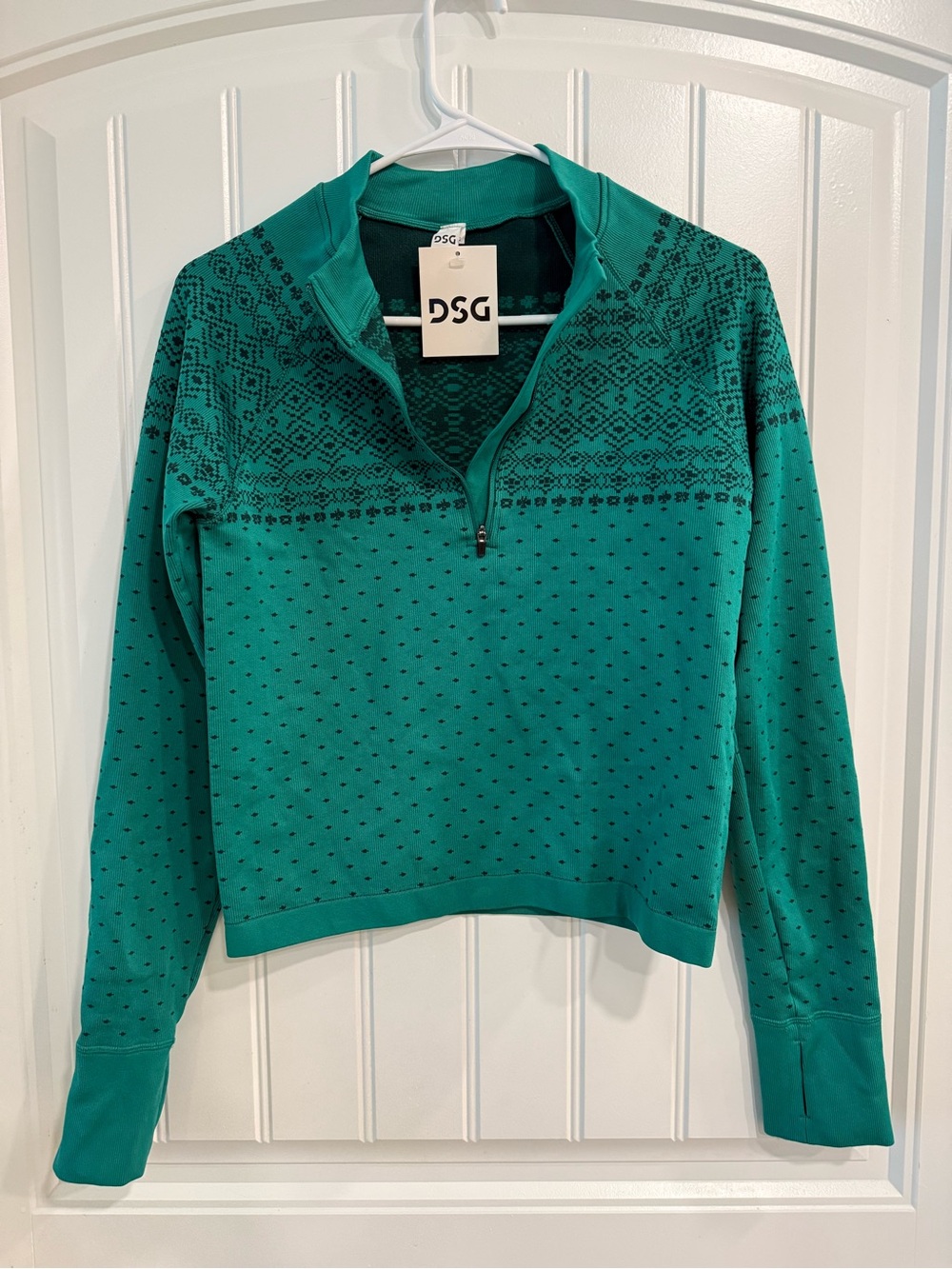 DSG Women's Teal Quarter-Zip Fair Isle Pullover